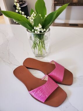 Zara Pink Croc-Embossed Slide Sandals